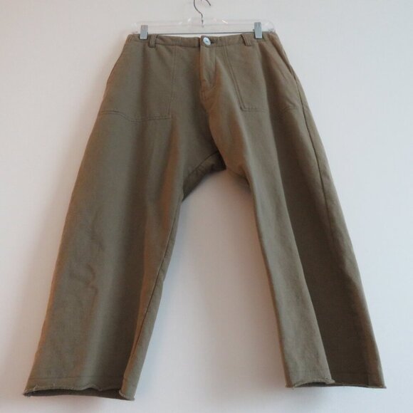 ACACIA Dublin Pant in Moss Green Cotton Raw Hem Casual Travel Vacation - Size S - Picture 10 of 16